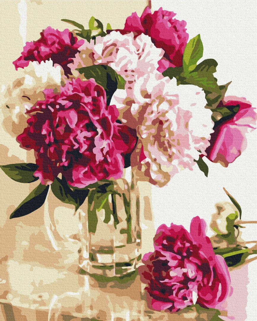 Delicate peonies in a glass vase