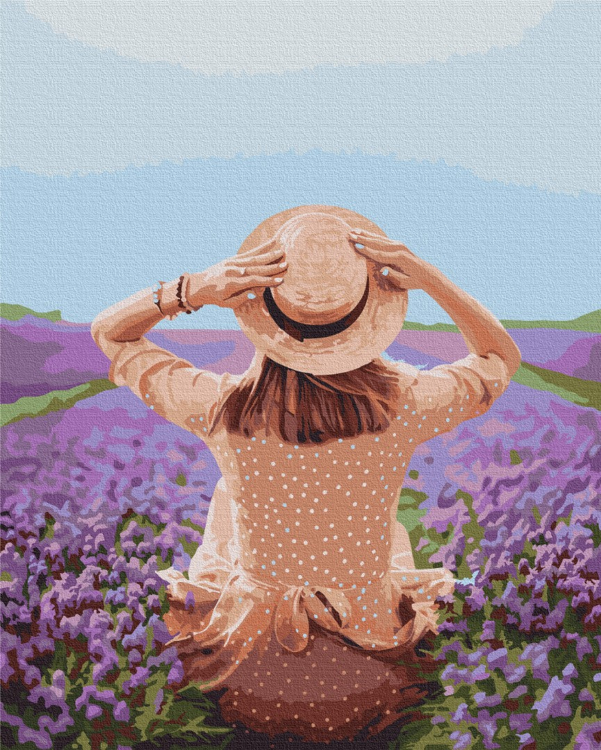 Traveler in a lavender field