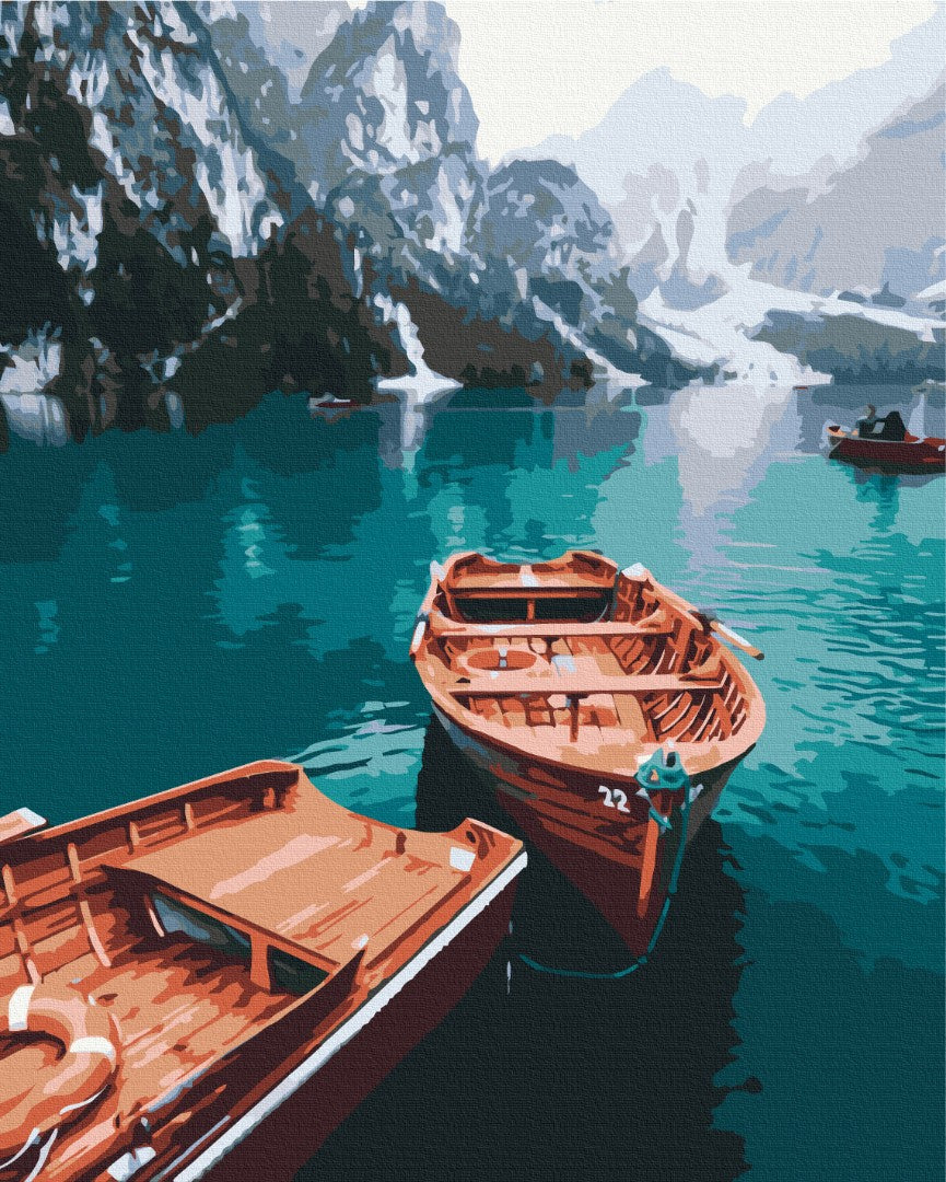 Boats on an alpine lake