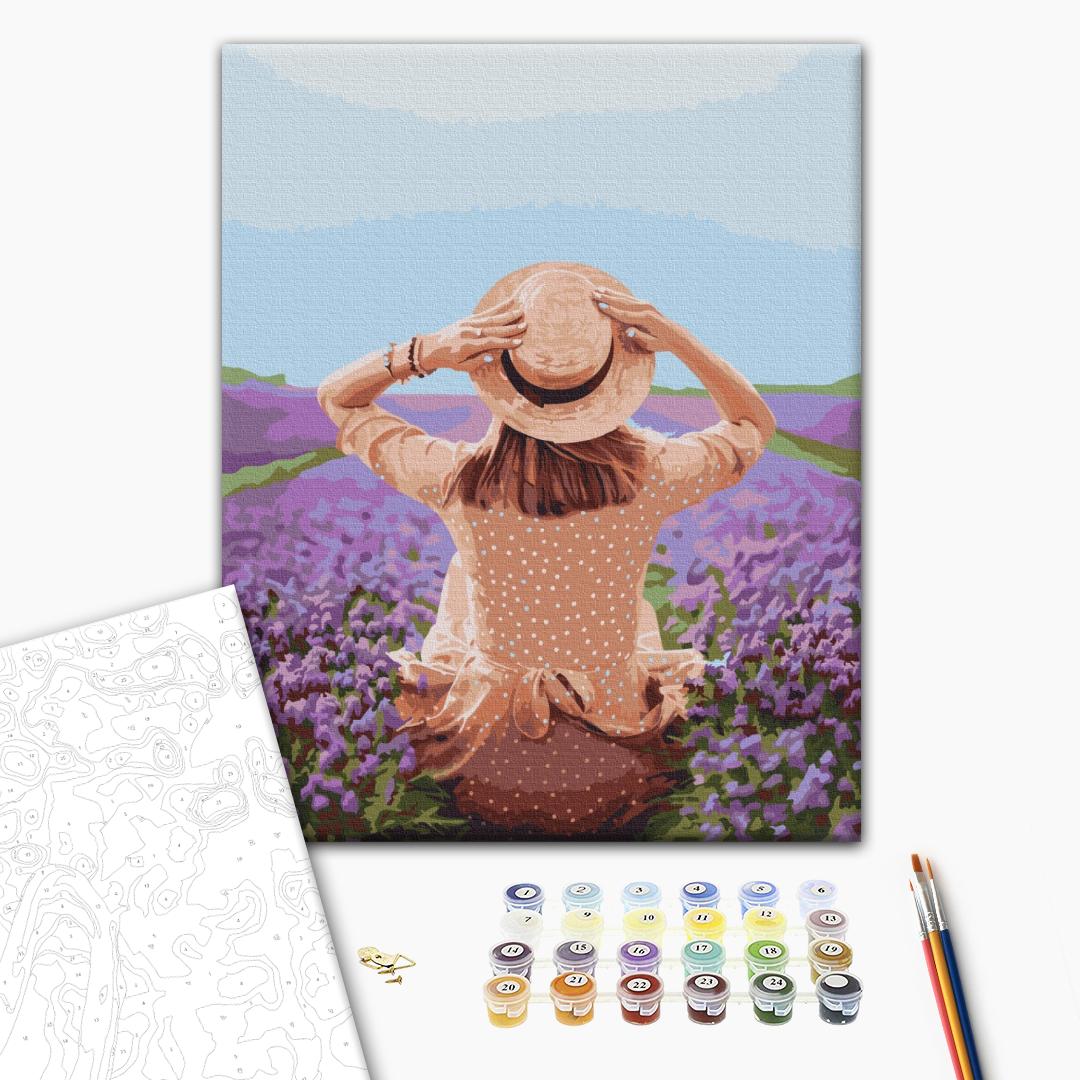 Traveler in a lavender field